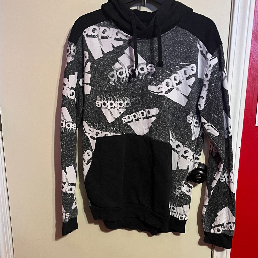 Adidas Men's Black and Gray Logo Sweater